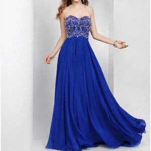Royal blue bejeweled prom dress strapless Clarisse style 3472